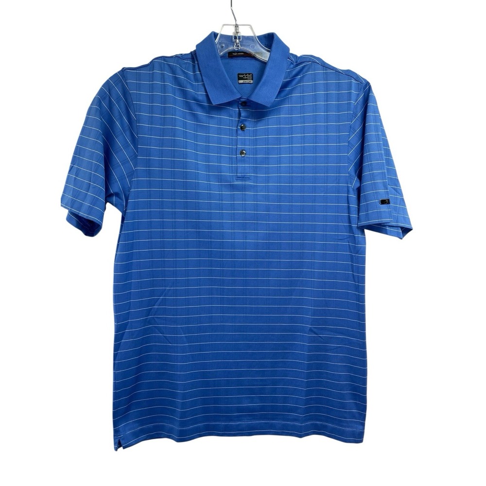 TigerWoods Collection Mens Sz Medium Blue Striped Golf Polo Shirt (P41) NW/OTs